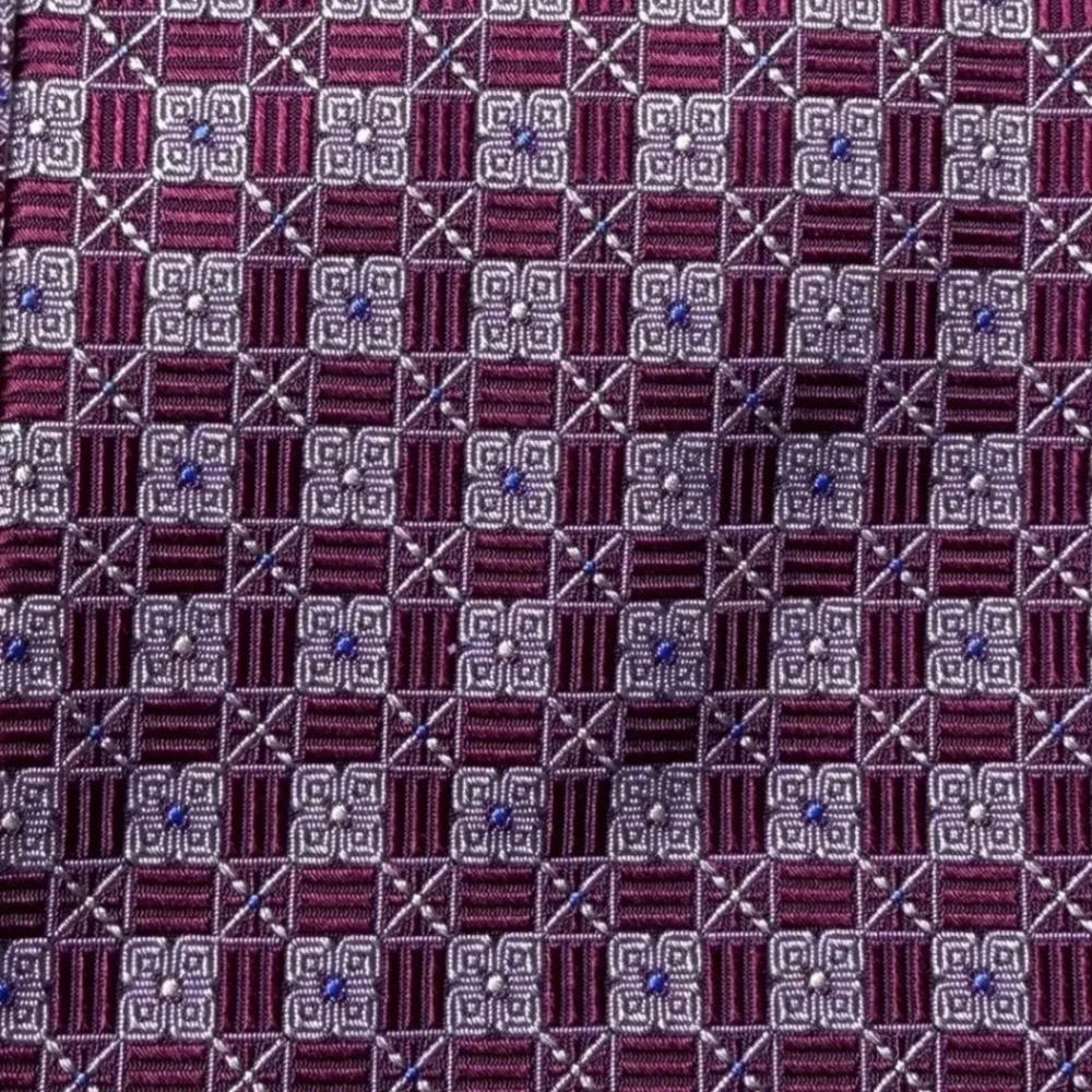 Robert Talbott Best of Class Hubert White Silk Tie Burgundy Geometric Hand Sewn